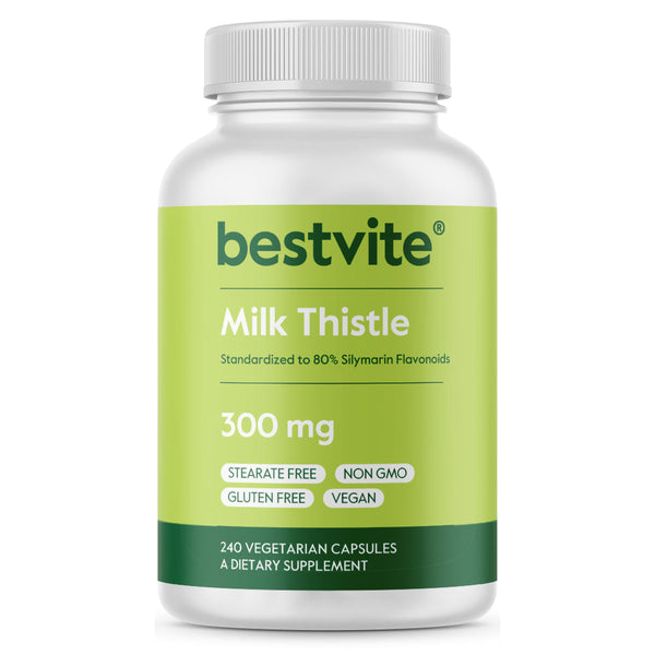 خلاصة حليب الشوك 300 ملغم, 80% سيليمارين 240 كبسولة Bestvite Milk Thistle Extract 80% Silymarin Non-GMO (Best Before 01-03-2028)