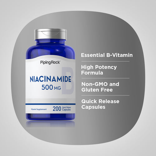 نياسين فيتامين ب3 بدون فلش 500 ملجم 200 كبسولة PipingRock No Flush Niacinamide Vitamin B3 (Best Before 01-03-2027)
