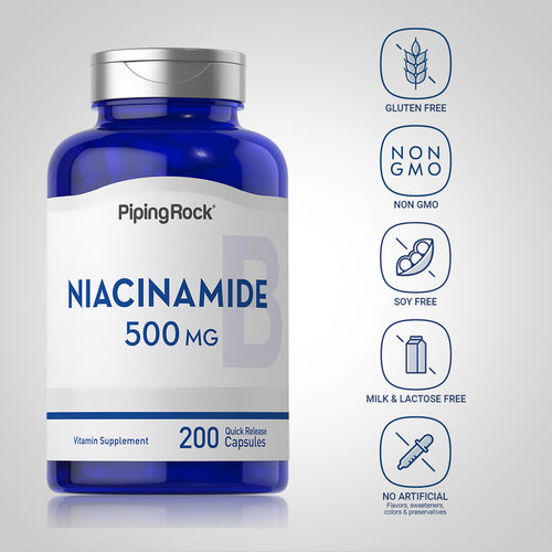 نياسين فيتامين ب3 بدون فلش 500 ملجم 200 كبسولة PipingRock No Flush Niacinamide Vitamin B3 (Best Before 01-03-2027)