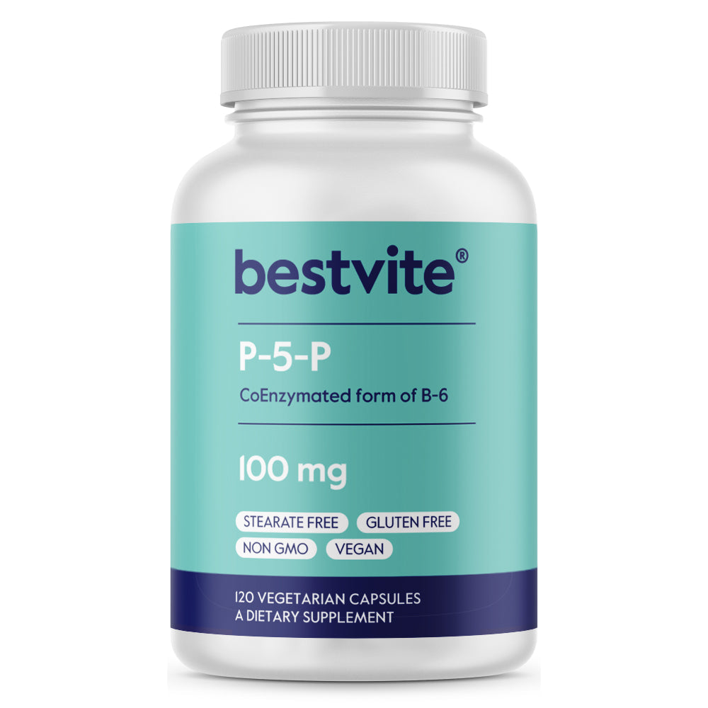 فيتامين ب6 الافضل بيريدوكسال-5-فوسفات بالقوة المضاعفة 100 ملجم 120 كبسولة Bestvite P-5-P (Pyridoxal-5-Phosphate) Non-GMO (Best Before 01-09-2026)