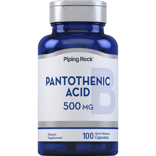 حمض البانتوثنيك، (فيتامين ب5) 500 ملجم، 100 كبسولة Pipingrock Pantothenic Acid (Vitamin B5) Non GMO (Best Before 01-12-2027)