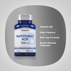 حمض البانتوثنيك، (فيتامين ب5) 500 ملجم، 100 كبسولة Pipingrock Pantothenic Acid (Vitamin B5) Non GMO (Best Before 01-03-2027)