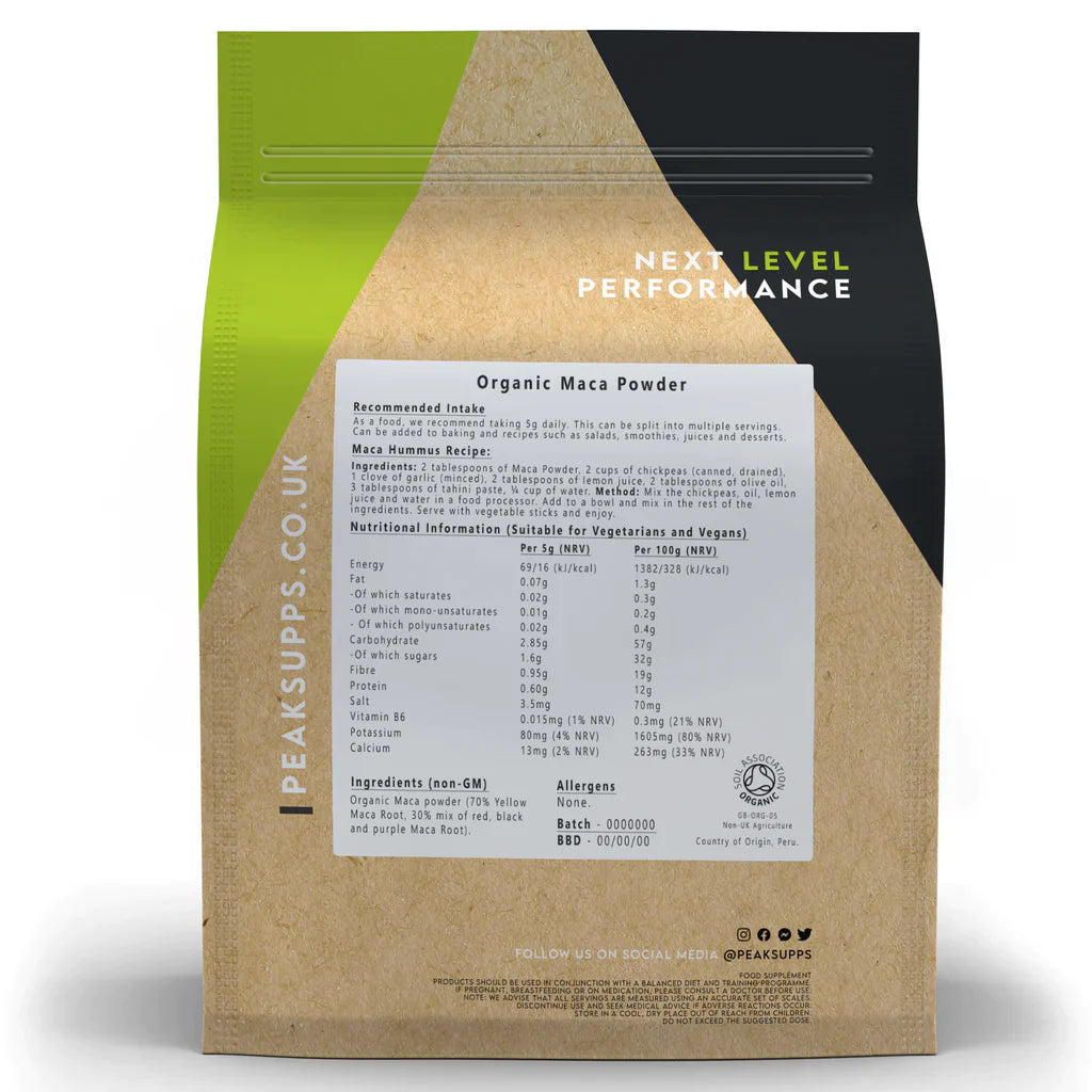 ماكا عضوية بودرة 500 جرام Peak supps Organic Maca Powder (Raw) (Peruvian Ginseng) (Best Before 28-03-2025)