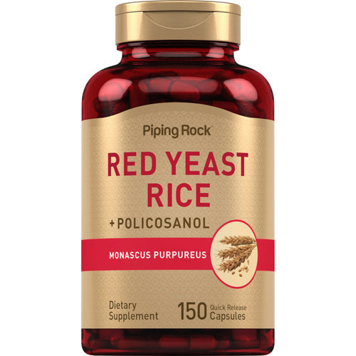 أرز الخميرة الحمراء، 600 ملجم، 150 كبسولة PipingRock Red Yeast Rice & Policosanol Non-GMO (Best Before 01-01-2028)