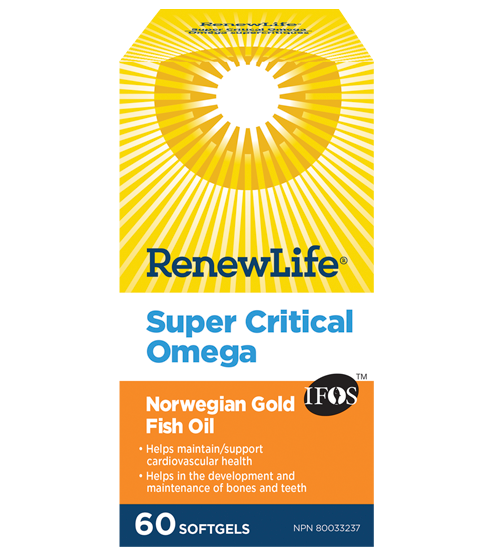 زيت سمك اوميجا 3 نرويجي درجة دوائية 950 ملجم مع فيتامين د3 60 حبة Renew Life® Super Critical Omega Norwegian Gold, Fish Oil and Omega 3 EPA 750 DHA 123 (Best Before 01-10-2027)