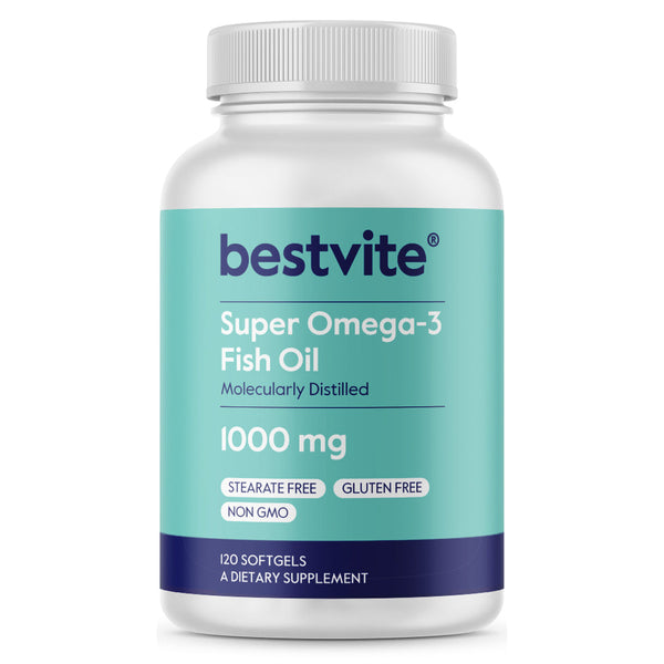 أوميجا 3 درجة دوائية 1000 ملجم 120 حبة Bestvite Super Omega-3 Fish Oil EPA 300 DHA 200 Non-GMO (Best Before 01-07-2027)