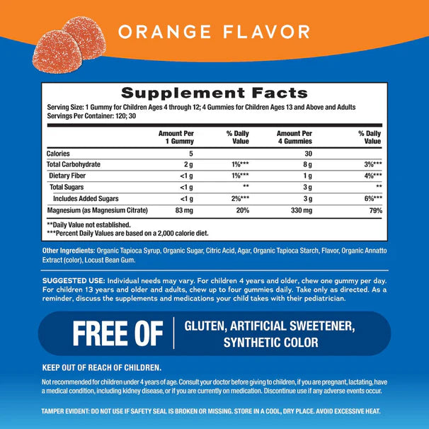 مغنيسيوم ستريت 83 ملغم سوس (بنكهة البرتقال) 120 حبة سوس Natural Calm Magnesium Gummies (Orange Flavour)