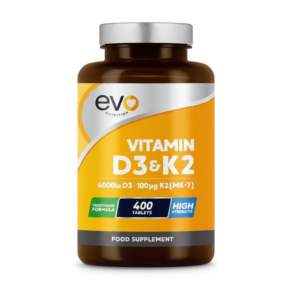 فيتامين د3 + ك2 4000 وحدة مع ك2 100 مكجم 400 قرص EVO NUTRITION Vitamin D3 & Vitamin K2 (MK7) (Best Before 01-07-2028)