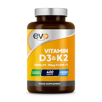 فيتامين د3 + ك2 4000 وحدة مع ك2 100 مكجم 400 قرص EVO NUTRITION Vitamin D3 & Vitamin K2 (MK7) (Best Before 01-11-2028)