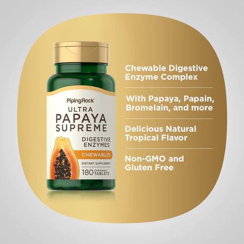 انزيم البابايا الافضل الأميليز والليباز والبروميلين 180 قرص مضغ Pipingrock Ultra Papaya Enzyme Supreme Non-GMO (Best Before 01-08-2027) انزيم البابايا الافضل الأميليز والليباز والبروميلين 180 قرص مضغ Pipingrock Ultra Papaya Enzyme Supreme Non-GMO (Best Before 01-08-2027)