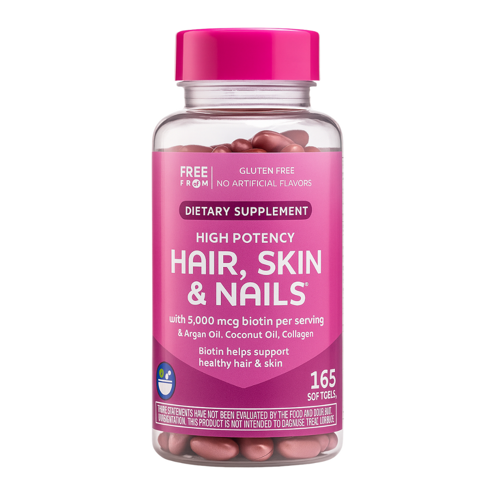 تركيبة العناية بالشعر، والبشرة، والأظافر 21 عنصر منهم بيوتين 5،000 مكجم مع زيت الارغان والسيليكا 165 حبة Hair, Skin & Nails infused with Moroccan Argan Oil (Best Before 01-04-2027)