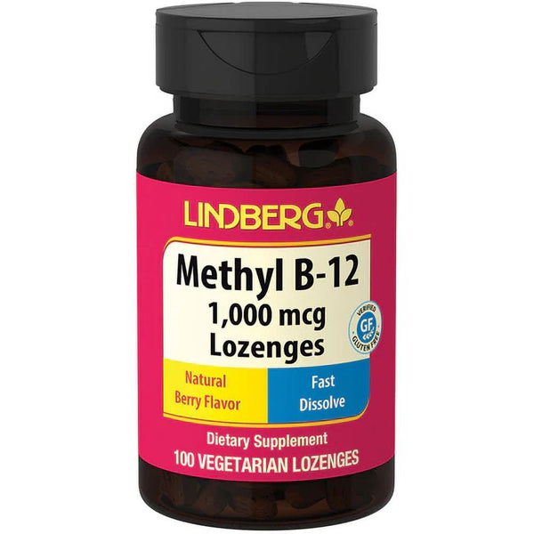 فيتامين ب12 طبيعي مثيل سريع المفعول 1000 ملجم نكهة الكرز 100 قرص تحت اللسان Lindberg Vitamin B12 Berry Flavor Methylcobalamin (Best Before 01-12-2027)