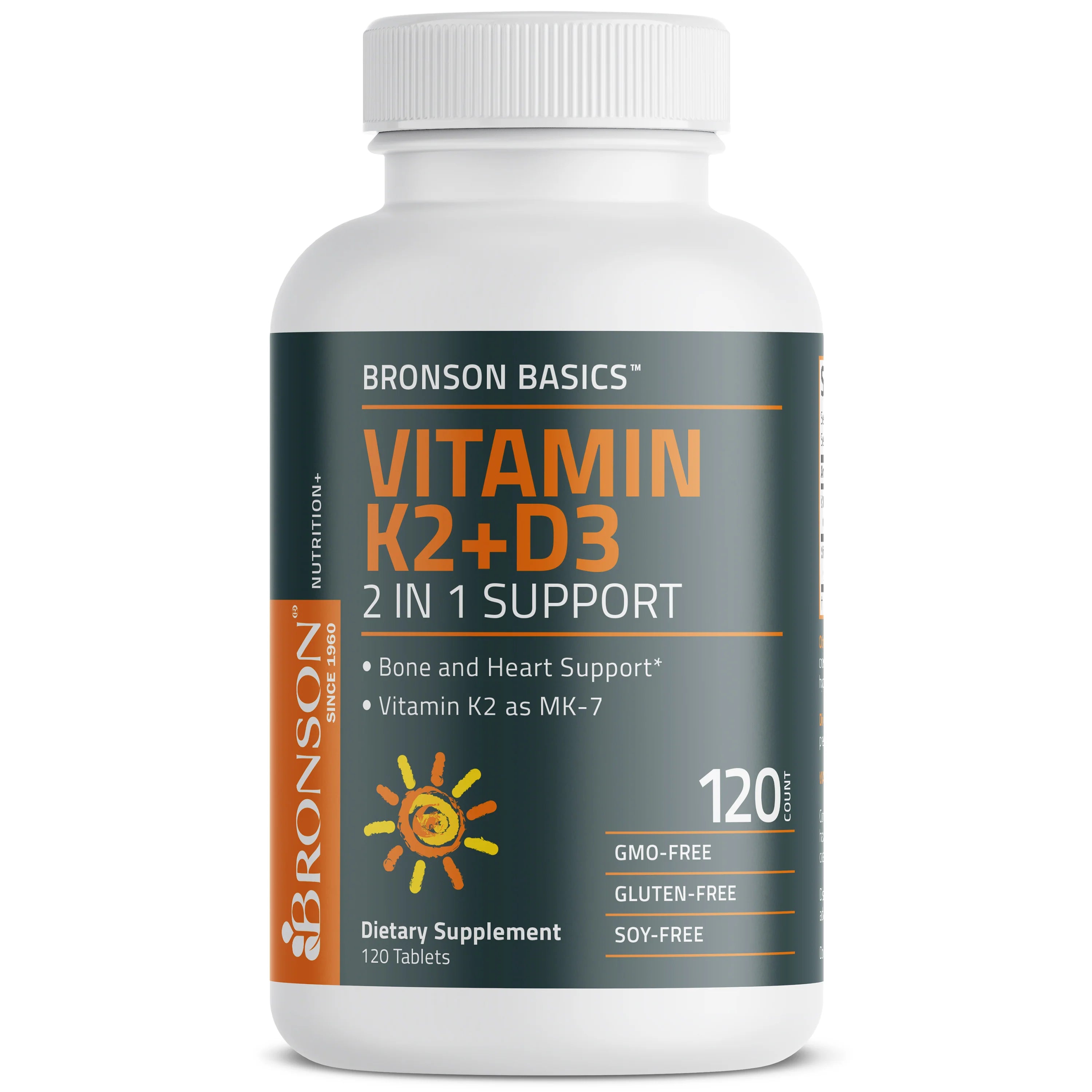 فيتامين د3 + ك2 5000 وحدة مع ك2 90 مكجم 120 كبسولة Bronson Vitamin K2 (MK7) with D3 (Best Before 01-01-2028)