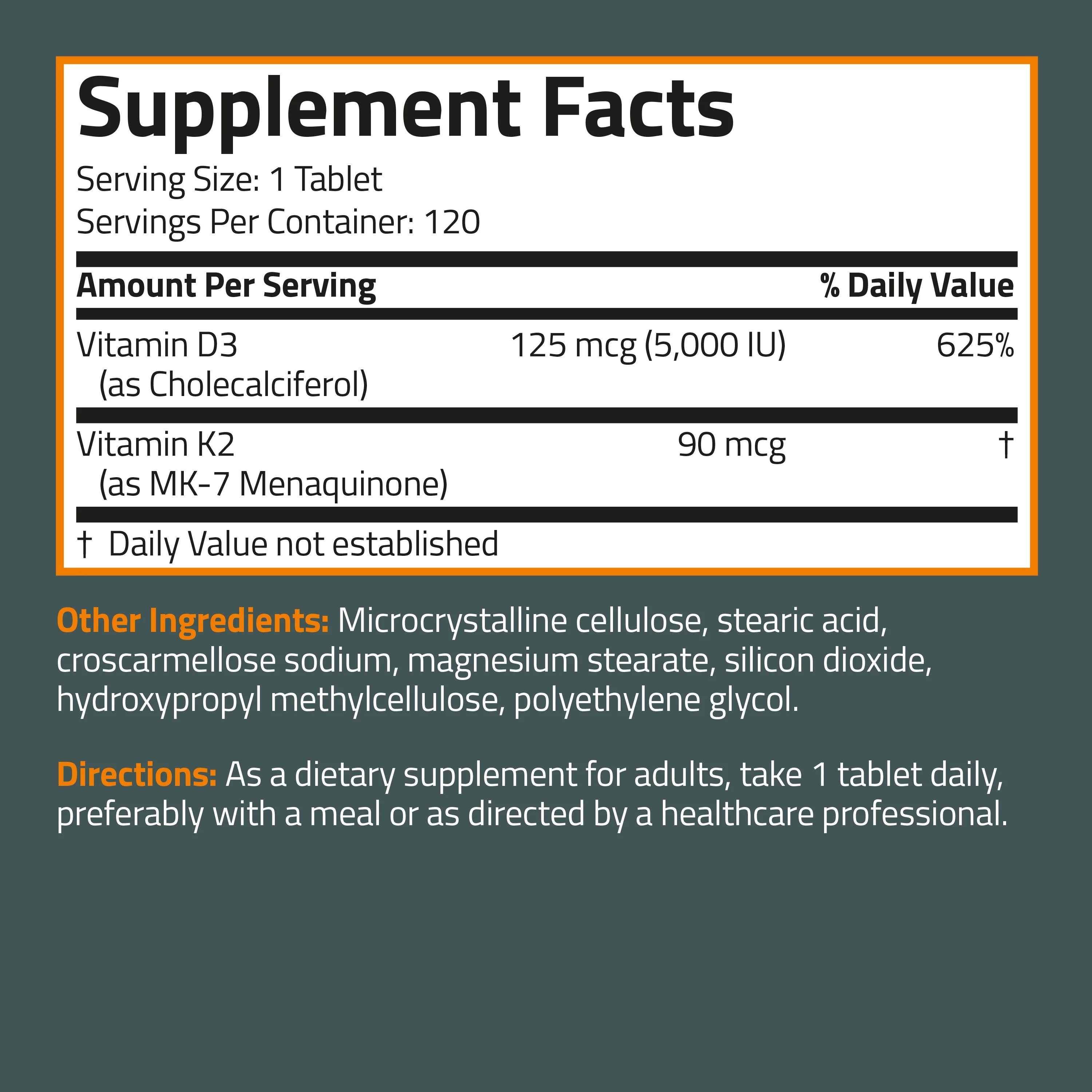 فيتامين د3 + ك2 5000 وحدة مع ك2 90 مكجم 120 كبسولة Bronson Vitamin K2 (MK7) with D3 (Best Before 01-01-2028)