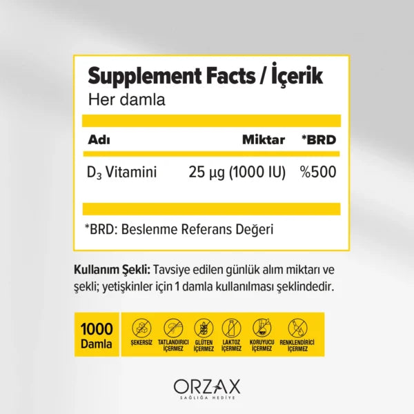 فيتامين د3 سائل 5000 وحدة كل 5 نقاط بزيت الزيتون 50 مل (يكفي 200 يوم) (منتج تركي) Orzax Ocean Vitamin D3 Drops Liquid High Strength & Absorption (Best Before 01-02-2029)