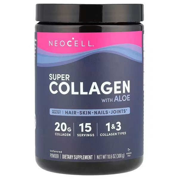كولاجين بقري فائق + خلاصة الوفيرا 300 جرام NeoCell, Super Collagen with Aloe (Best Before 01-06-2026)