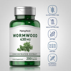 مستخلص شيح يعادل 430 ملغم 200 كبسولة PipingRock Wormwood (Artemisia annua) (Non-GMO) (Best Before 01-08-2027)