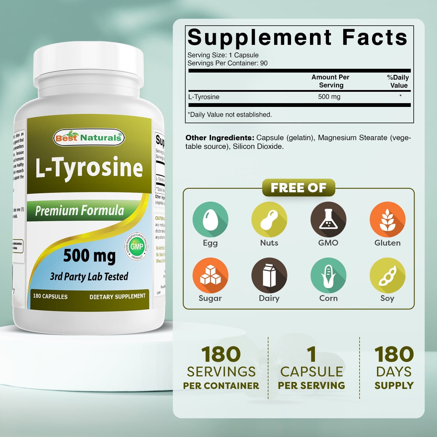 ل تيروسين 500 ملجم 180 كبسولة Best Naturals L-Tyrosine (Best Before 01-02-2027)