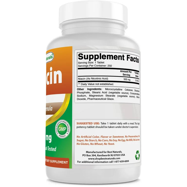 نياسين ب3 500 ملغم 250 قرص Best Naturals Niacin with Flushing Vitamin B3 (Best Before 01-05-2028)
