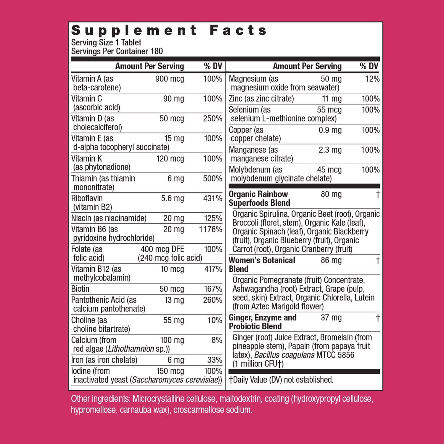 فيتامينات ومعادن متعددة + خلاصات أعشاب + انزيمات هاضمة + بروبيوتك الأفضل للنساء 180 قرص Rainbow Light Women's One Multivitamin Non-GMO (Best Before 01-06-2027)