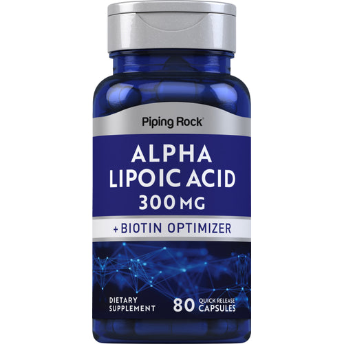 حمض ألفا ليبويك 300 ملجم مع البيوتين 250 مكجم 80 كبسولة PipingRock Alpha Lipoic Acid + Biotin Non-GMO (Best Before 01-02-2028)