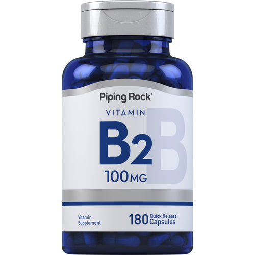 فيتامين ب2 (ريبوفلافين) 100 ملجم 180 كبسولة PipingRock Vitamin B2 (Riboflavin) Non-GMO (Best Before 01-08-2027)