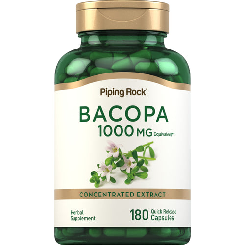 خلاصة باكوبا مونيري تعادل 1000 ملجم 180 كبسولة PipingRock Bacopa Monnieri (Best Before 01-02-2028)
