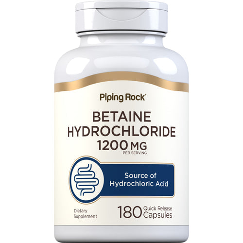 دعم حمض المعدة 400 ملجم 180 كبسولة PipingRock Betaine HCl (Best Before 01-10-2027)