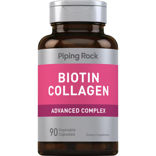 تركيبة الجمال كومبلكس بيوتين وكولاجين وكيراتين وهيالورونيك للشعر والبشرة 17 عنصر 90 كبسولة PipingRock Biotin Collagen Advanced Complex (Best Before 01-10-2028)
