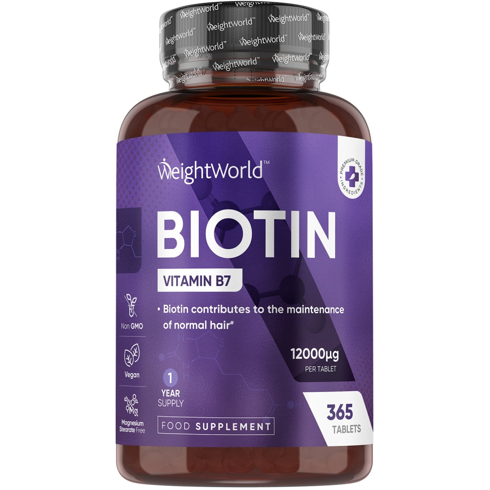 بيوتين (فيتامين ب7) 12،000 مكجم 365 كبسولة (منتج اوروبي) Weightworld Biotin (Vitamin B7) (Best Before 01-01-2028)