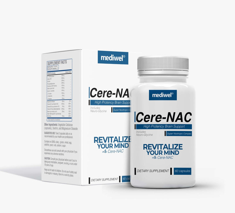 تركيبة ممتازة لدعم وظائف الدماغ 17 عنصر 60 كبسولة Mediwel Cere-NAC (Best Before 01-05-2026) تركيبة ممتازة لدعم وظائف الدماغ 17 عنصر 60 كبسولة Mediwel Cere-NAC (Best Before 01-05-2026)