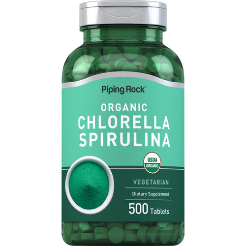 سبيرولينا عضوية معتمدة 125 ملغم مع كلوريلا عضوية معتمدة 125 ملجم 500 قرص PipingRock Chlorella Spirulina (Organic) (Best Before 01-08-2026)