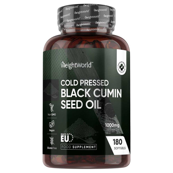 زيت بذور الحبة السوداء (حبة البركة) المعصور على البارد 1000 ملجم 180 حبة (منتج اوروبي) WeightWorld Cold Pressed Black Cumin Seed Oil (Best Before 01-08-2026)