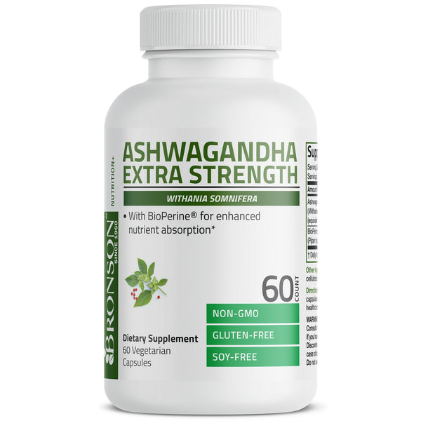 خلاصة اشواغاندا تعادل 1500 ملجم مع زيادة الامتصاص 60 كبسولة Bronson Ashwagandha Extra Strength with BioPerine Non-GMO (Best Before 01-10-2026)