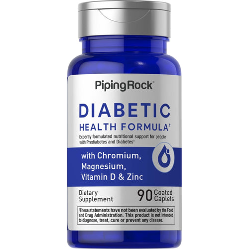 تركيبة سكر الدم الصحي والتنحيف 15 عنصر كروميوم 600 ميكرو +قرفة سيلانية تعادل 300 ملغم+جيمنيما+حنظل+توت بيلبيري+الفا ليبويك + فيتامينات ومعادن 90 كبسولة PipingRock Diabetic Formula Non-GMO (Best Before 01-10-2027)