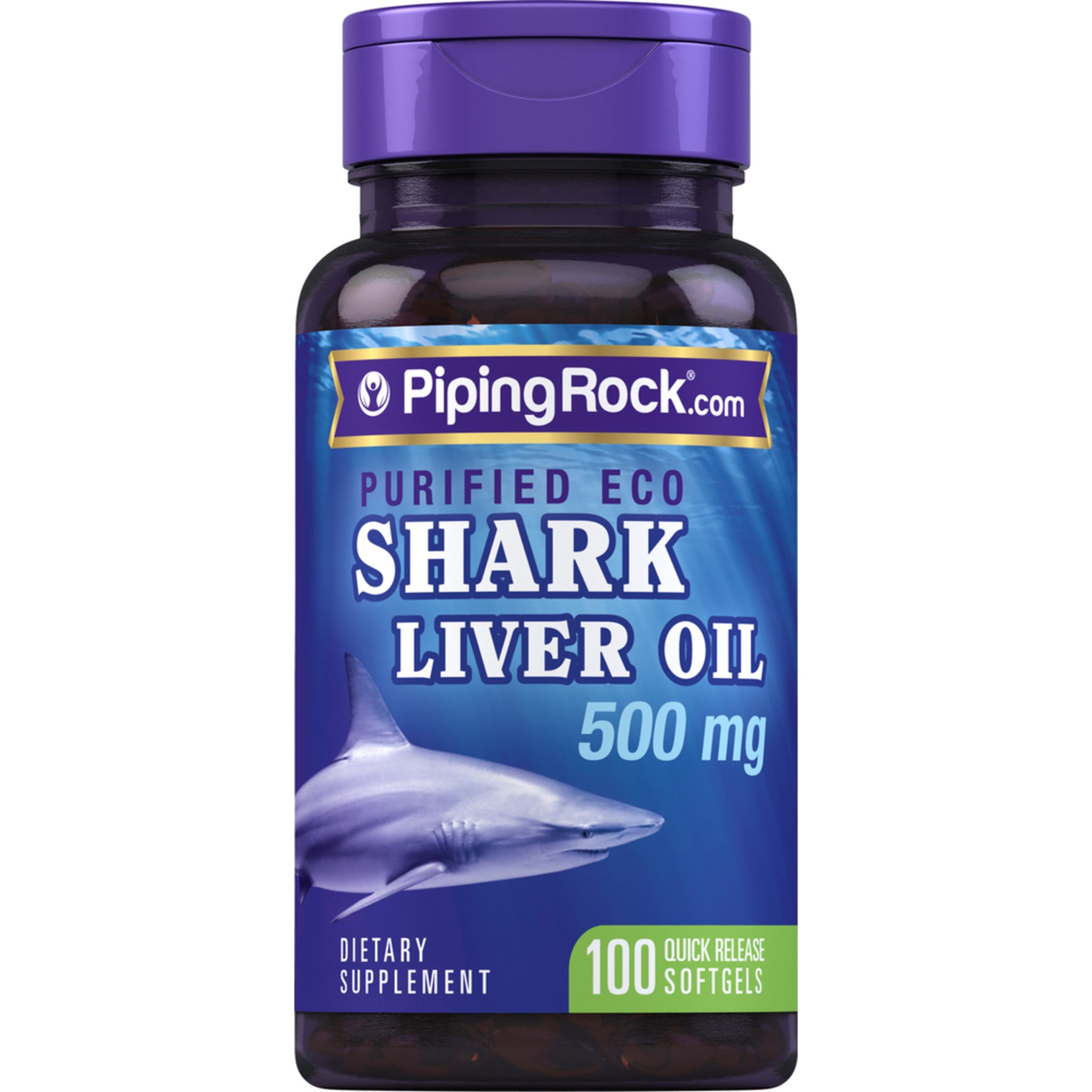 زيت كبد سمك القرش نقي 500 ملجم 100 حبة PipingRock PURIFIED ECO Shark Liver Oil 20% Alkoxyglycerols Non-GMO (Best Before 01-12-2028)