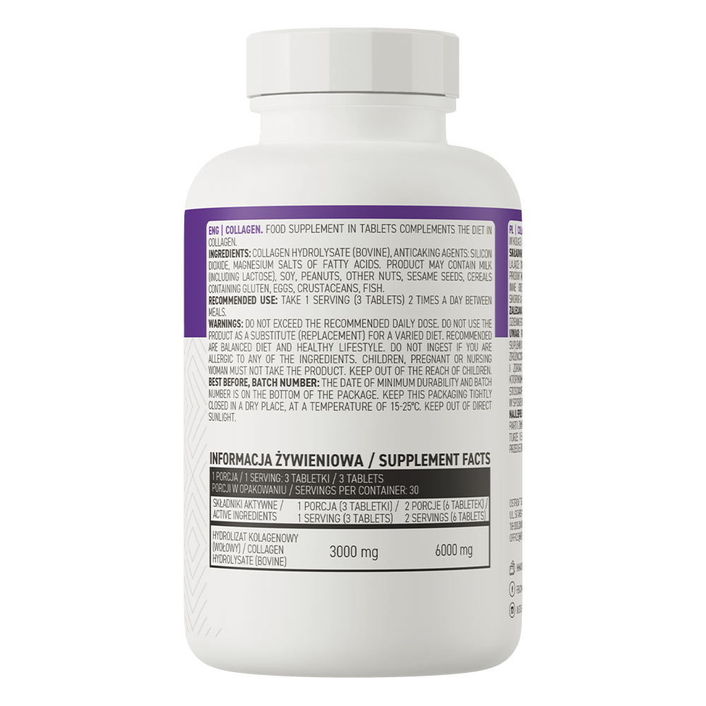 كولاجين بقري بيبتايد هايدرولايزد 1000 ملجم 90 قرص OstroVit Collagen Hydrolyzed Peptides (Best Before 04-09-2027)