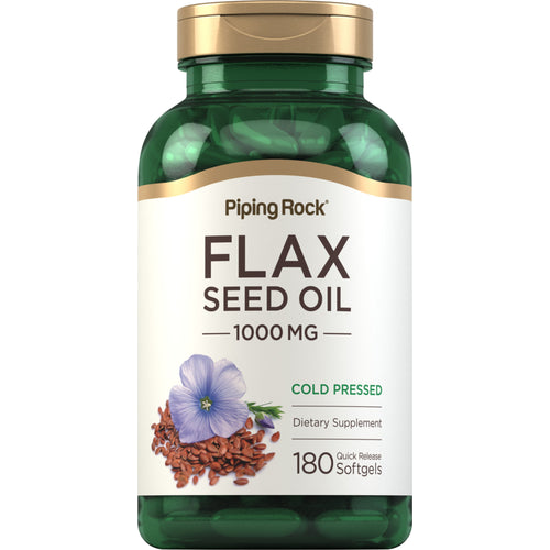 فيتامين ف من زيت الكتان العضوي بالقوة القصوى 1000 ملجم غني بالاوميجا 3-6-9 180 حبة PipingRock Flaxseed Oil Non GMO