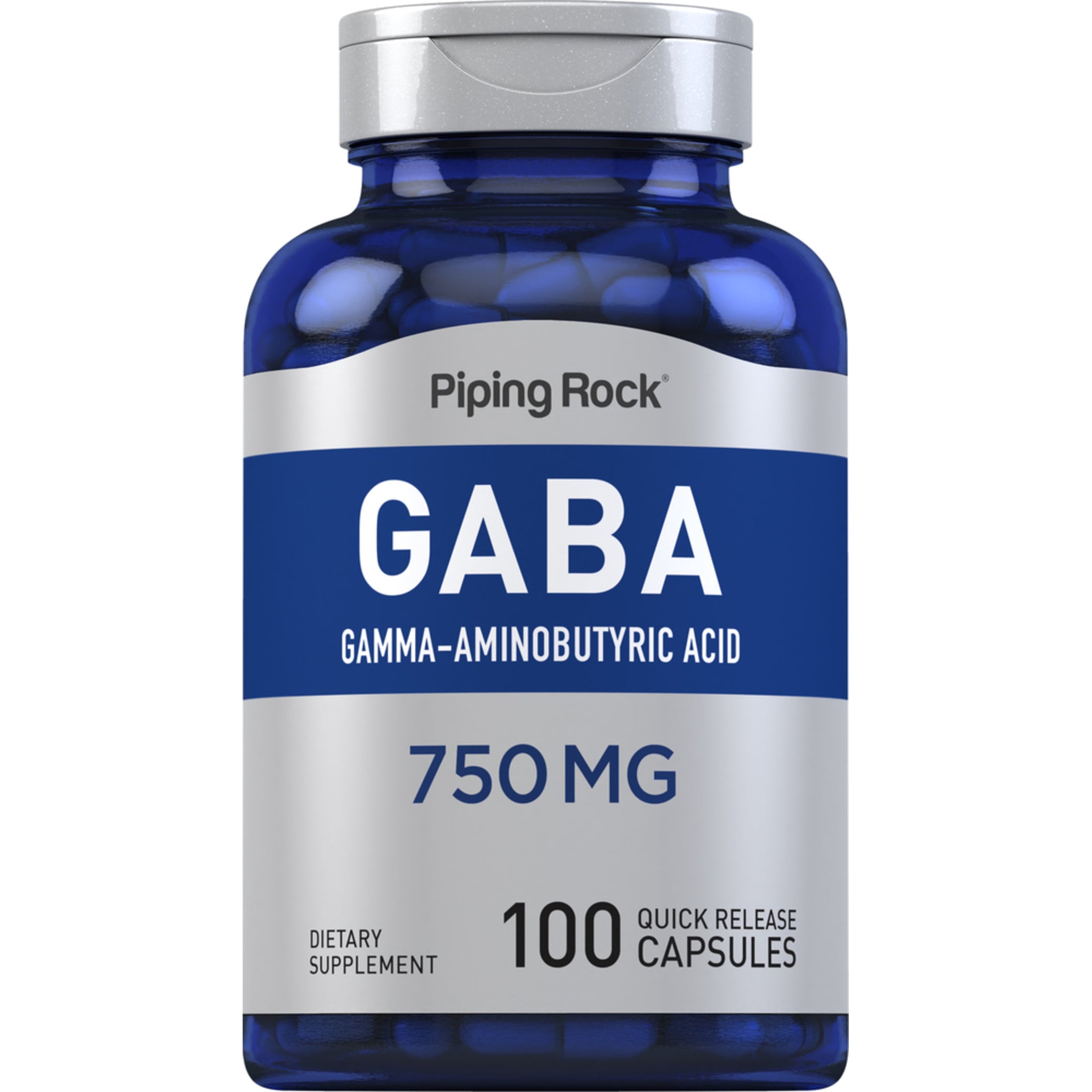 حمض غاما / غابا تركيز مضاعف 750 ملجم 100 كبسولة PipingRock GABA (Gamma-Aminobutyric Acid) (Best Before 01-05-2028)