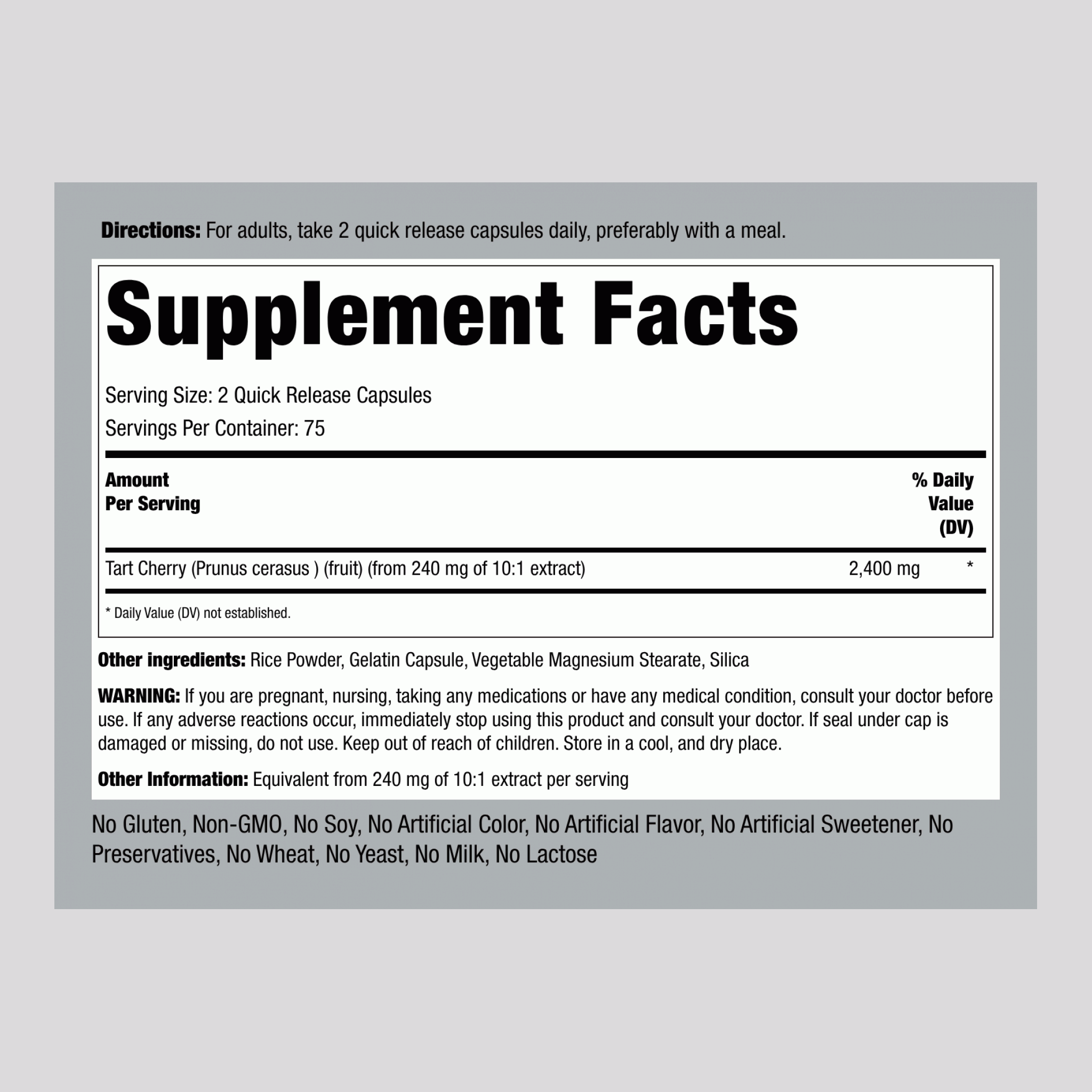 خلاصة كرز حامض يعادل 1,200 ملغم 150 كبسولة PipingRock Ultra Tart Cherry (Non-GMO) (Best Before 01-02-2028)