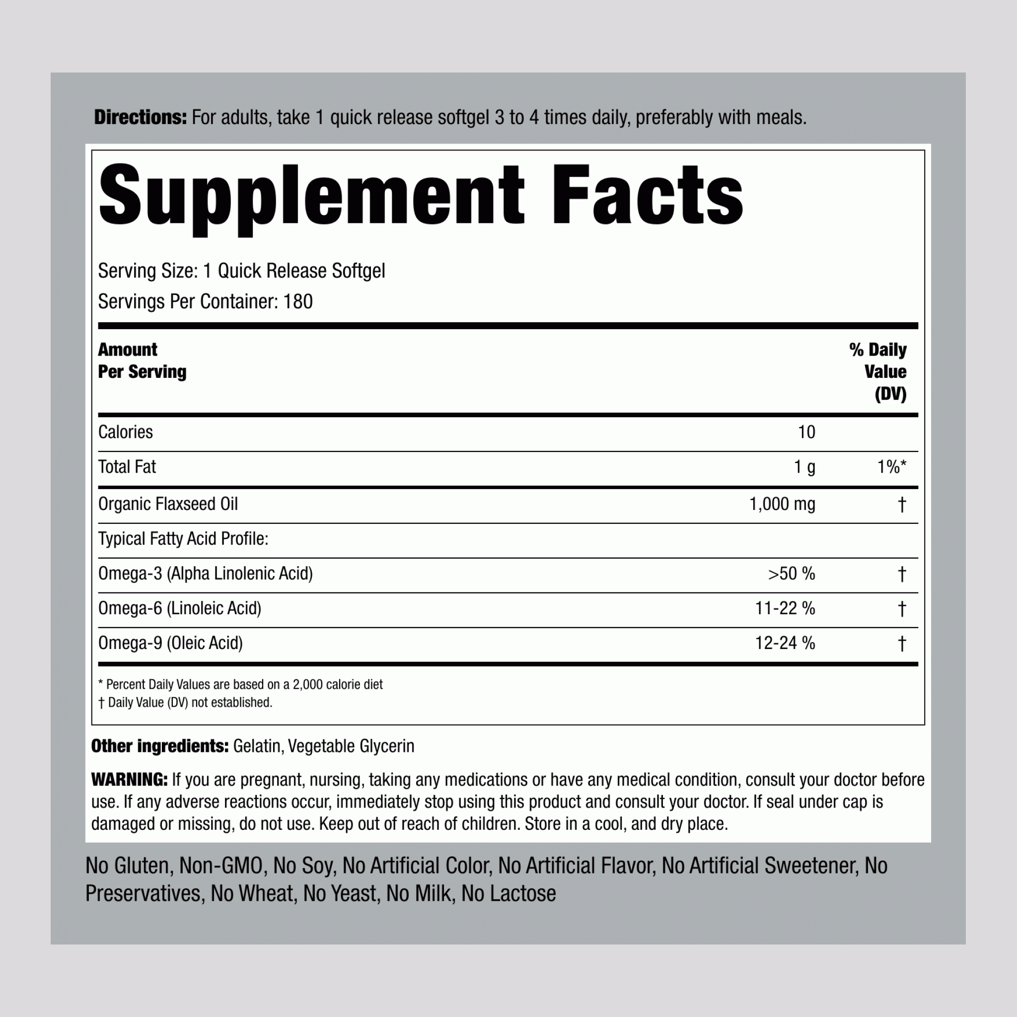 فيتامين ف من زيت الكتان العضوي بالقوة القصوى 1000 ملجم غني بالاوميجا 3-6-9 180 حبة PipingRock Flaxseed Oil Non GMO (Best Before 01-10-2028)