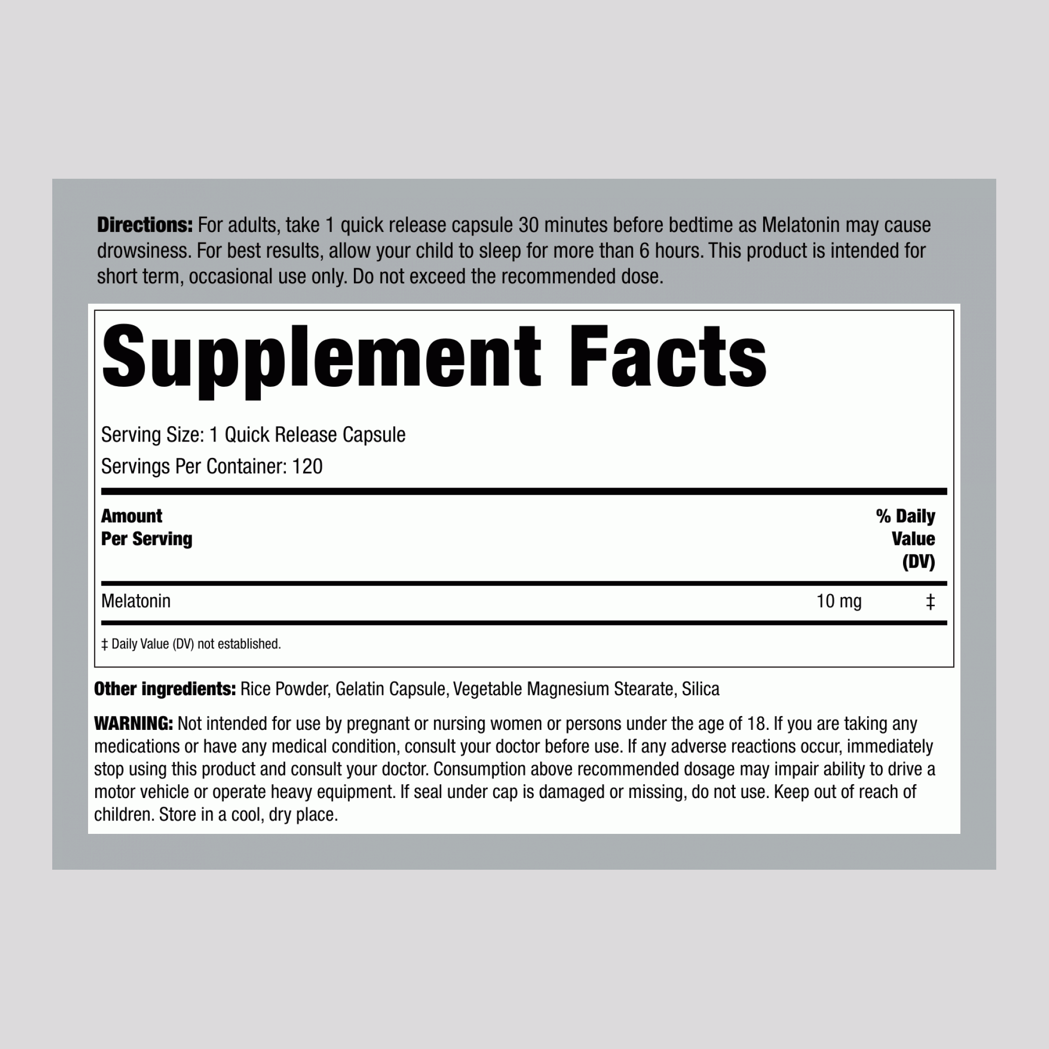 ميلاتونين 10 ملجم 120 كبسولة Pipingrock Melatonin (Non-GMO) (Best Before 01-09-2027)