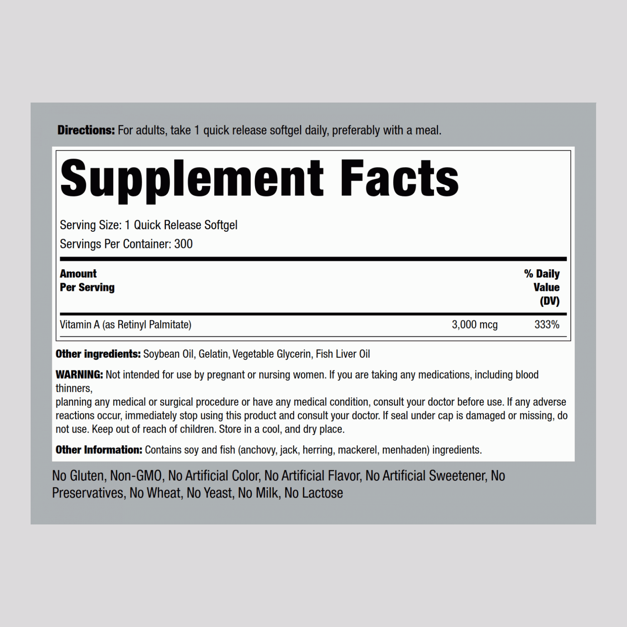 فيتامين أ ريتنول ومن زيت كبد الحوت 10,000 وحدة 300 حبة PipingRock Vitamin A (Non-GMO) (Best Before 02-11-2027)