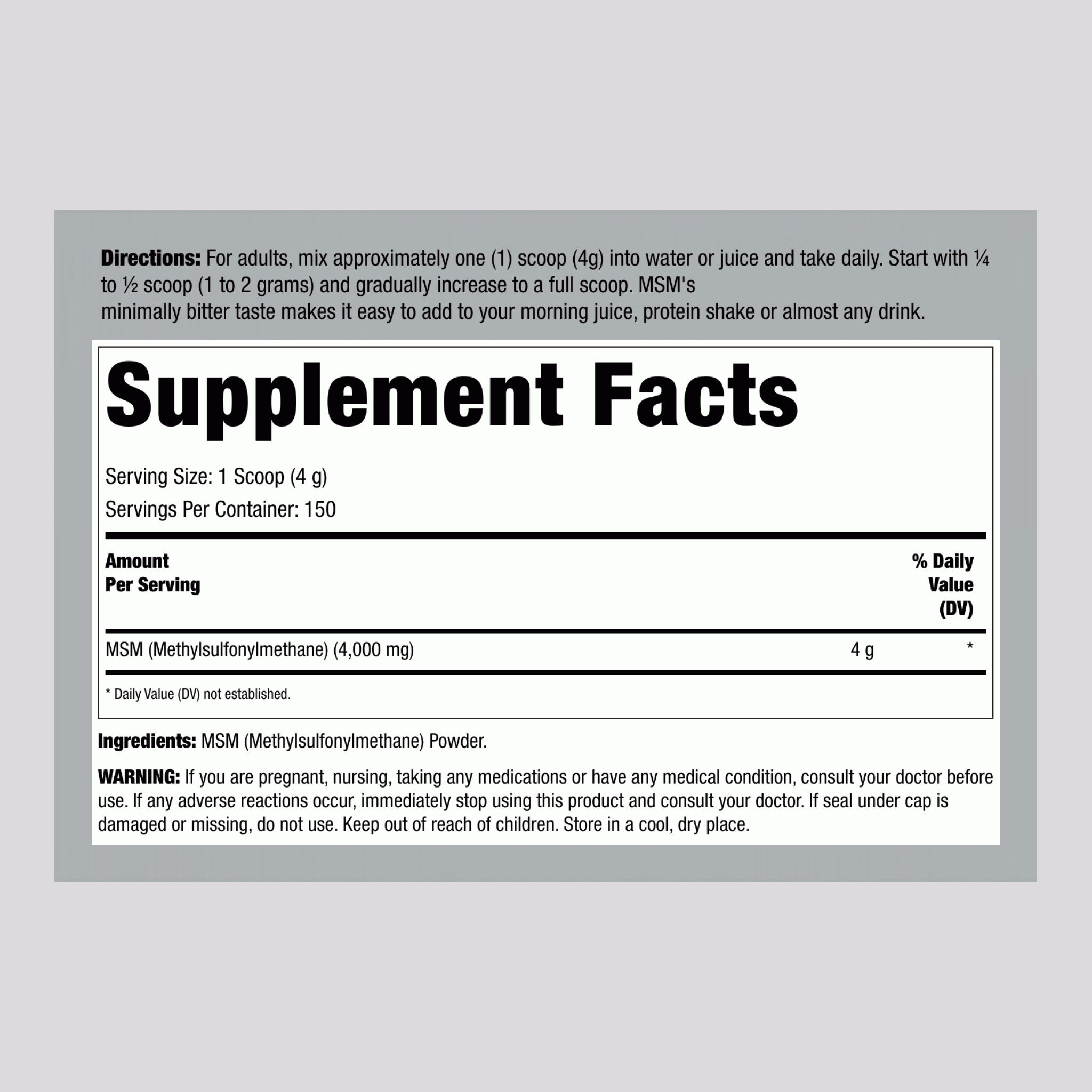 مثيل سيمفونيل ميثان بودرة 600 غرام Lindberg MSM (Methylsulfonylmethane) Powder (Best Before 01-12-2027)