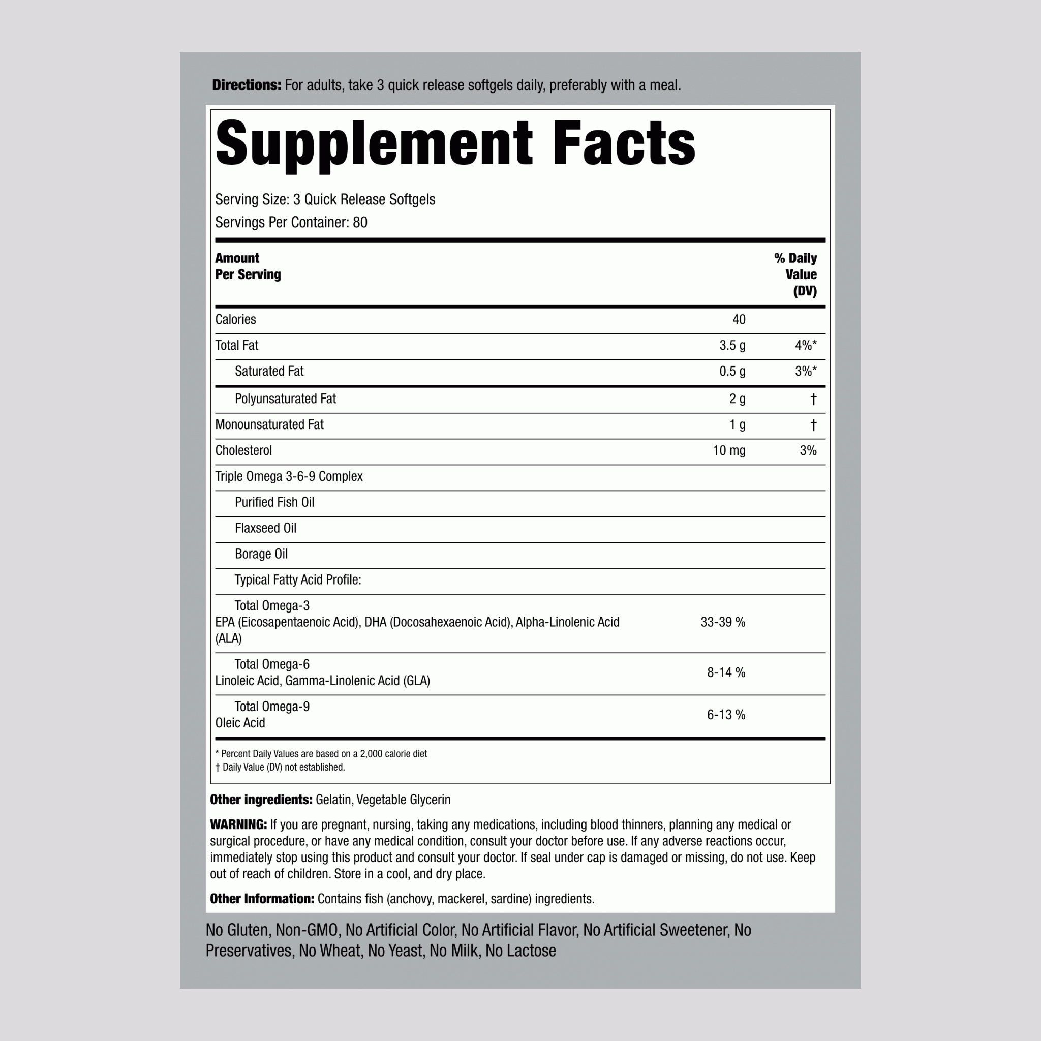 اوميجا 3-6-9 الفائقة، 1200 ملجم من زيت الكتان العضوي وزيت نبتة لسان الثور وزيت السمك 240 حبة PipingRock Multi Omega 3-6-9 Fish, Flax & Borage Non-GMO (Best Before 01-06-2028)