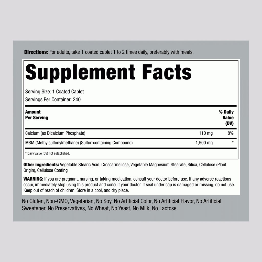 مثيل سيمفونيل ميثان بالقوة القصوى 1500 ملجم 240 قرص PipingRock Mega Strength MSM Sulfur Non-GMO (Best Before 01-09-2027) مثيل سيمفونيل ميثان بالقوة القصوى 1500 ملجم 240 قرص PipingRock Mega Strength MSM Sulfur Non-GMO (Best Before 01-09-2027)
