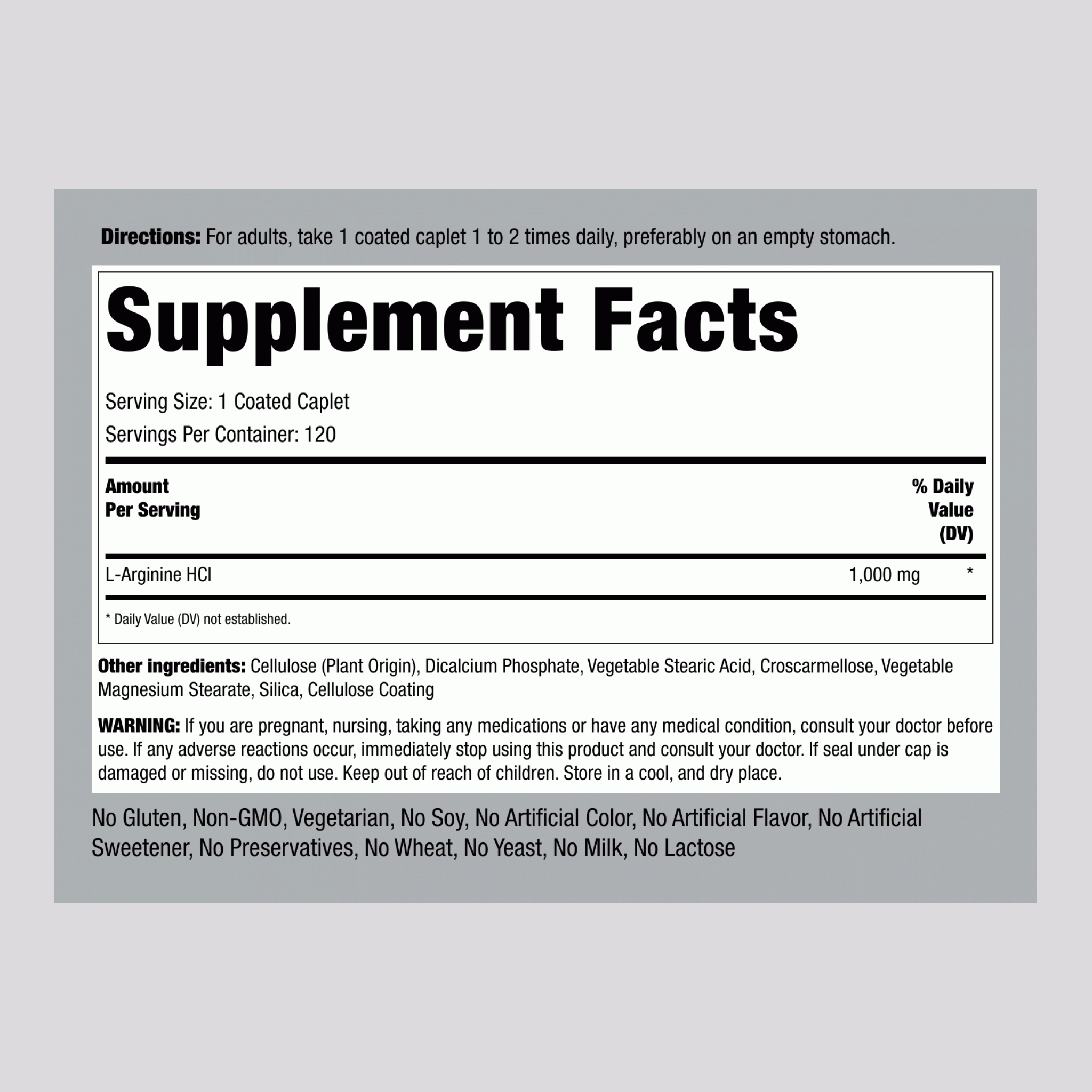 ل-ارجينين قوة فائقة 1000 ملجم 120 قرص PipingRock Mega Strength L-Arginine HCL (Best Before 01-07-2027)