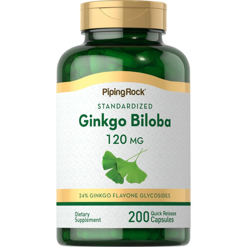 خلاصة الجنكة ( جنكو بيلوبا ) 120 ملجم مع باكوبا لتحسين النتيجة 200 كبسولة PipingRock Ginkgo Biloba Standardized Extract + Bacopa Non-GMO (Best Before 01-08-2027)