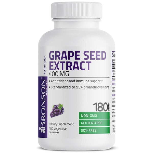 خلاصة بذور العنب 400 ملجم أقصى تركيز (95% بروانثوسيانيدين) 180 كبسولة Bronson Grape Seed Extract (95% Proanthocyanidin) Non-GMO (Best Before 01-07-2026)