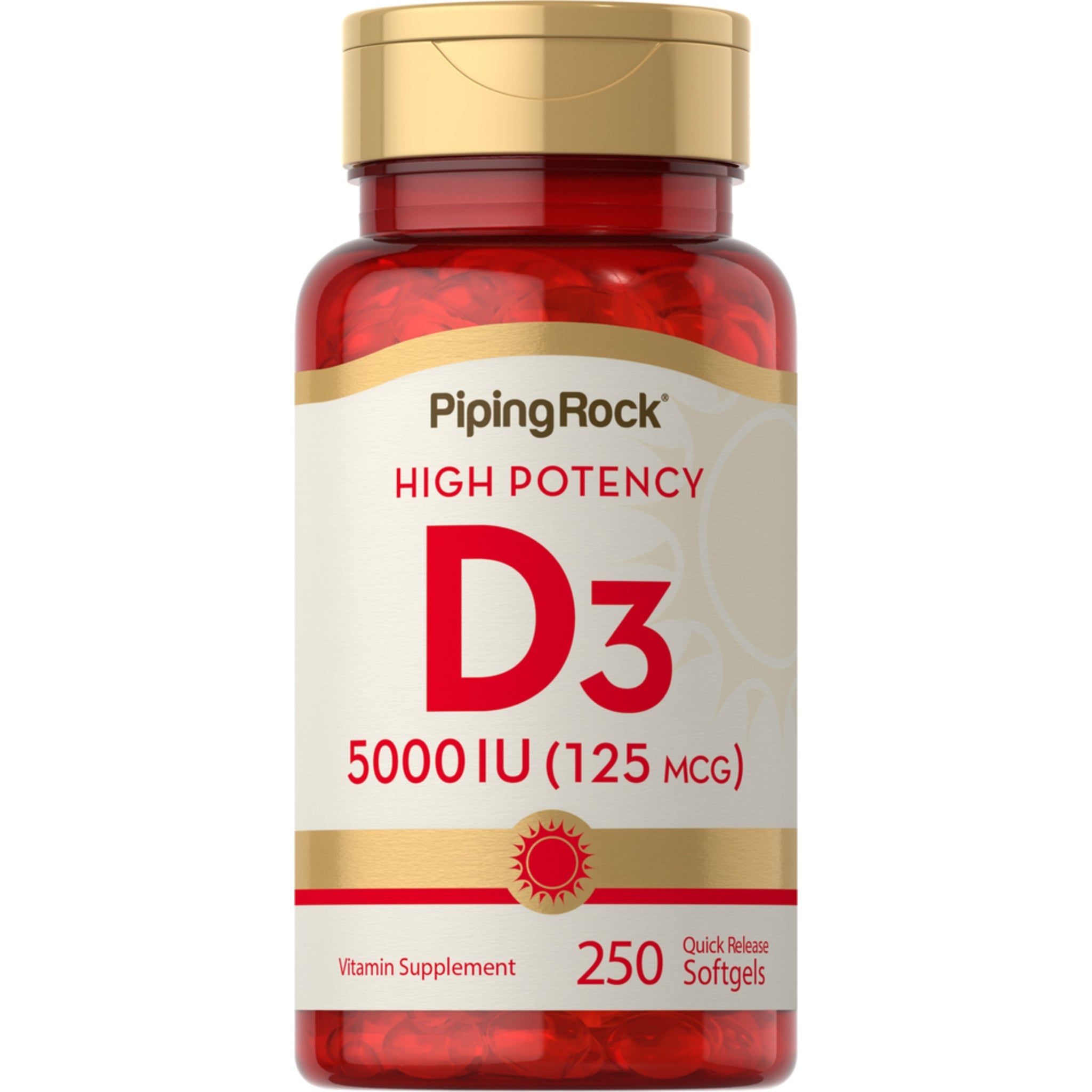 فيتامين د3 5,000 وحدة 250 حبة PipingRock High Potency Vitamin D3 Non-GMO (Best Before 01-04-2028)